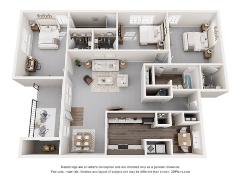 Floor plan for 3 beds, 2 baths, 1499 sqft